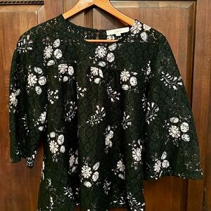 LOFT Black and Pink Boxy Embellished Blouse